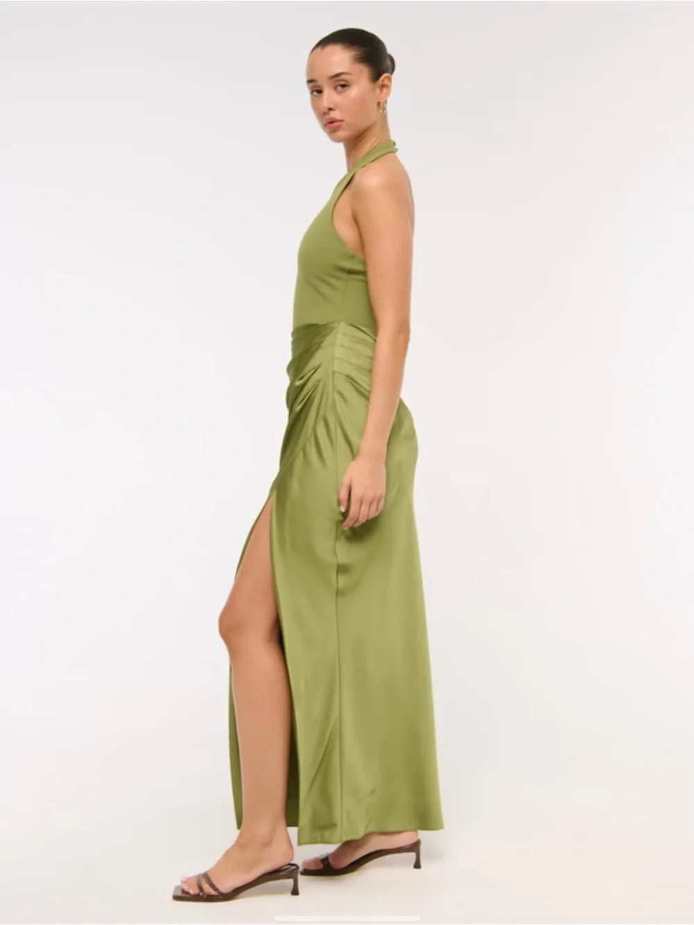 NWT Abercrombie Olive Mixed Fabric Halter Dress
